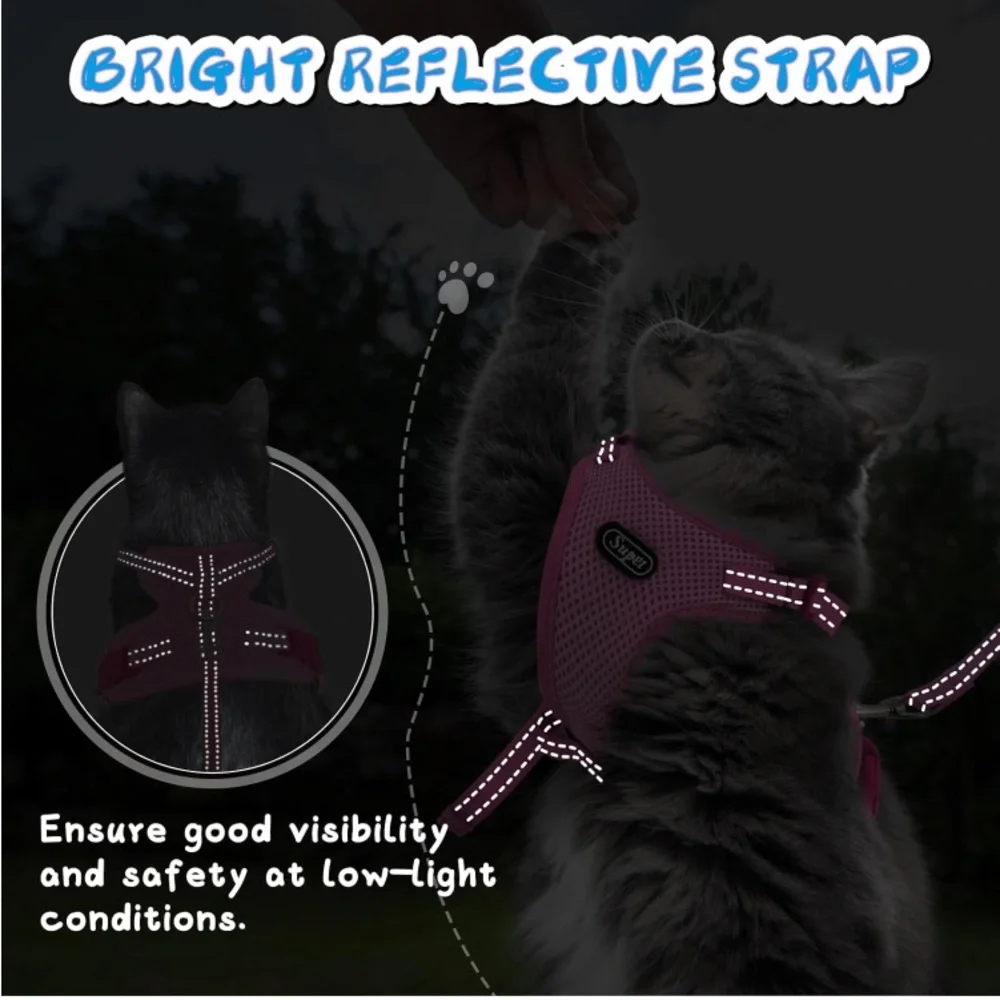 SUPET Adjustable Cat/Puppy Reflective Trim Vest Harness & Leash SzM